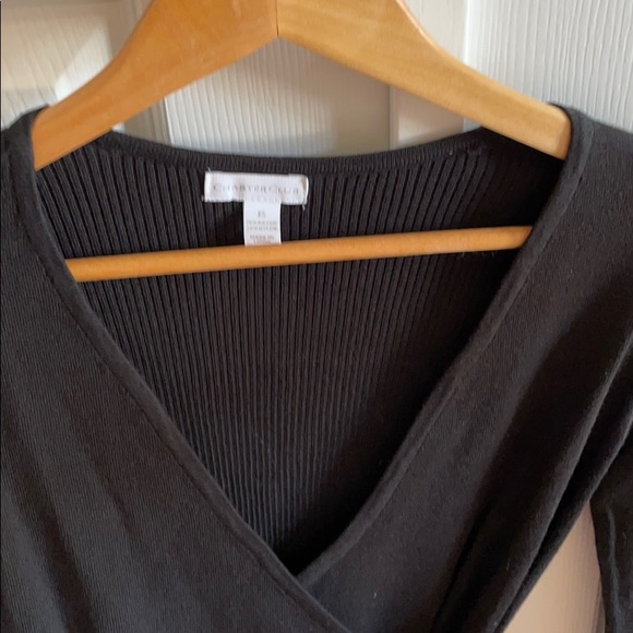 Black faux wrap knit top - Picture 2 of 4